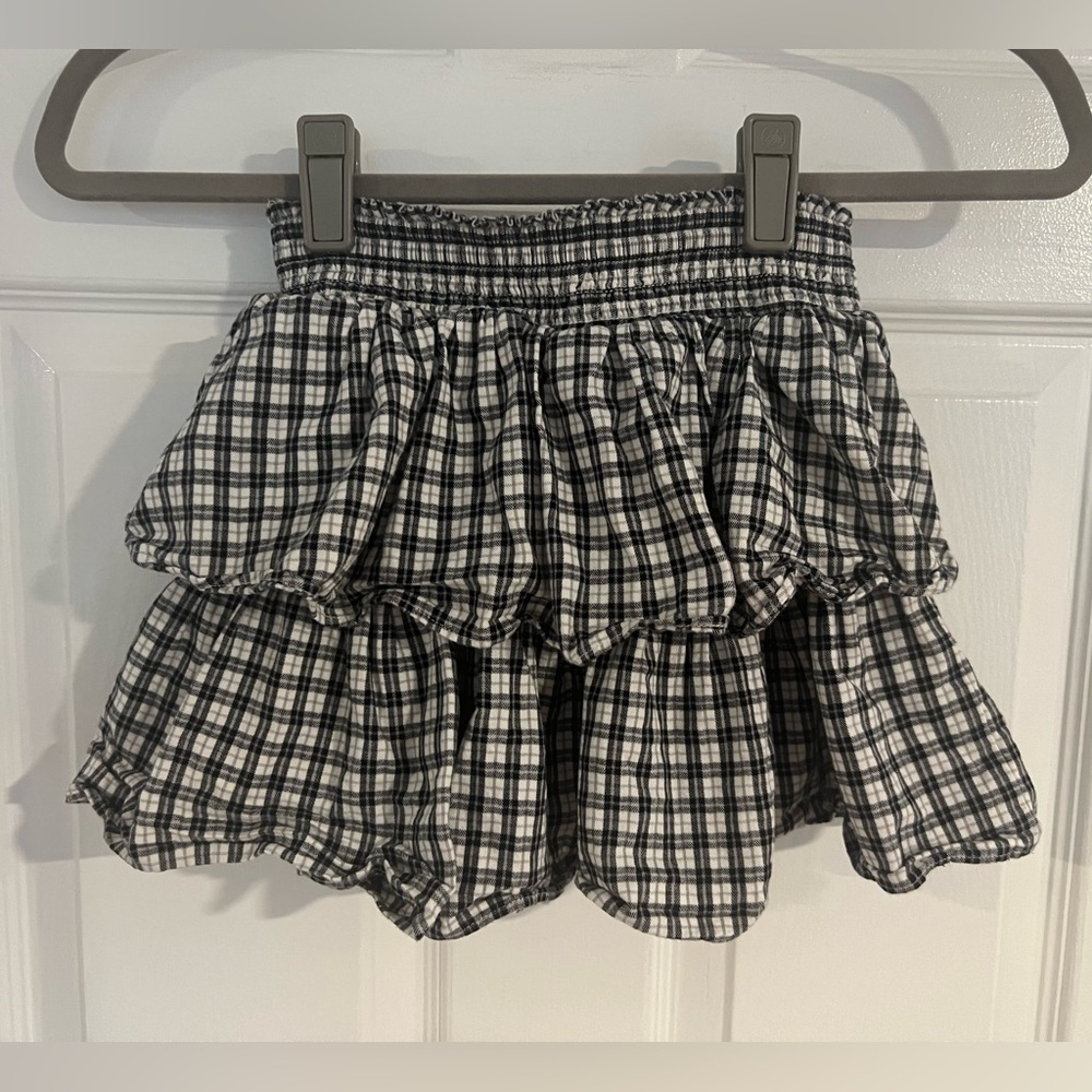 J.Crew Crewcuts Skirt smocked skirt cotton Black White Ruffle tiered sz 6 7 EUC